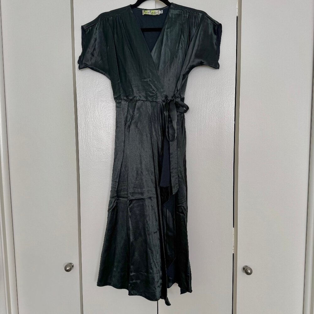 Loco Lindo Green Satin Cascade Wrap Dress - Picture 2 of 5